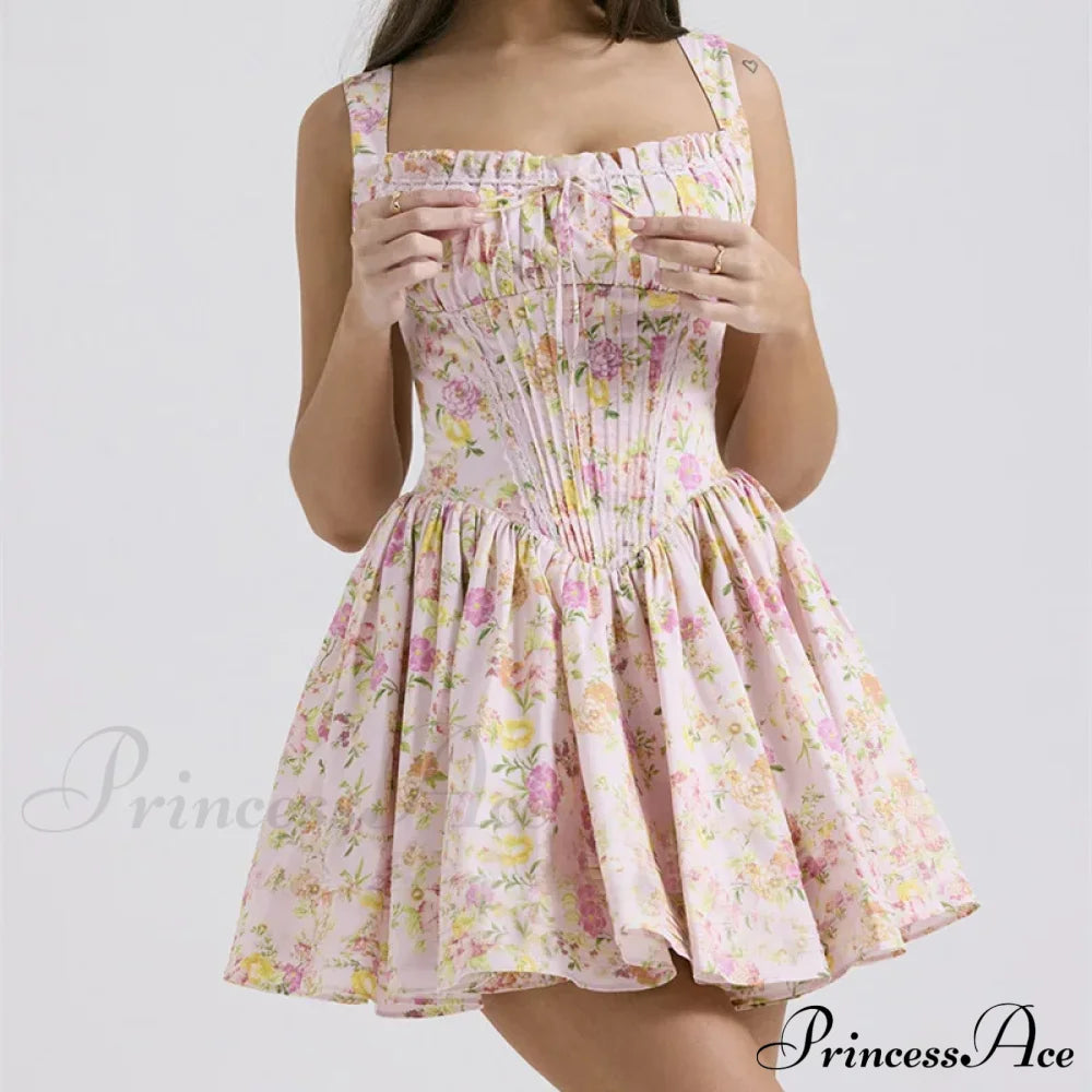 Printed Square Neck Corset Mini Dress