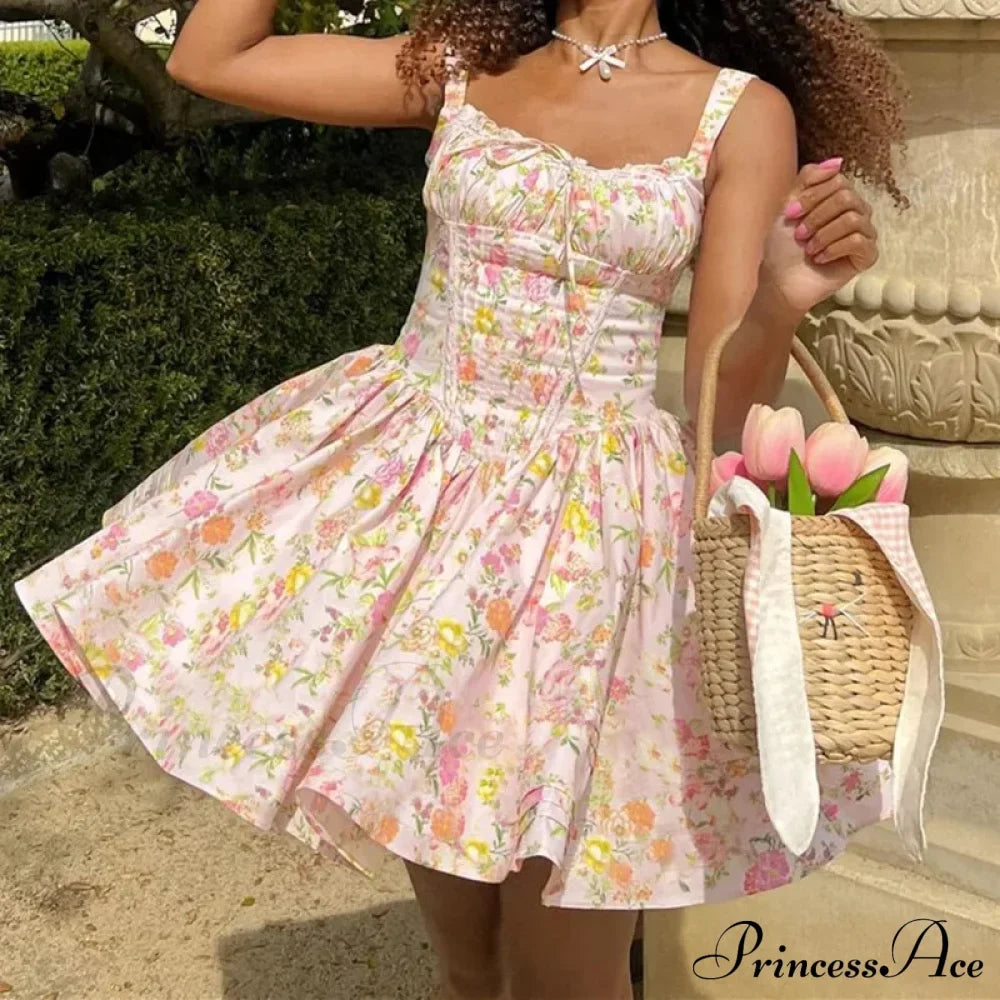Printed Square Neck Corset Mini Dress