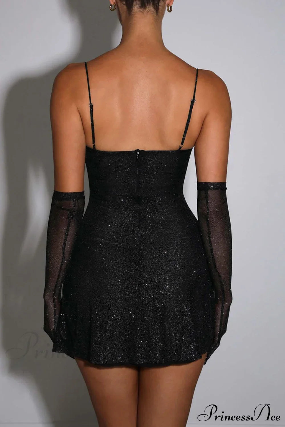 Sequined Black Stylish Slit Mini Dress