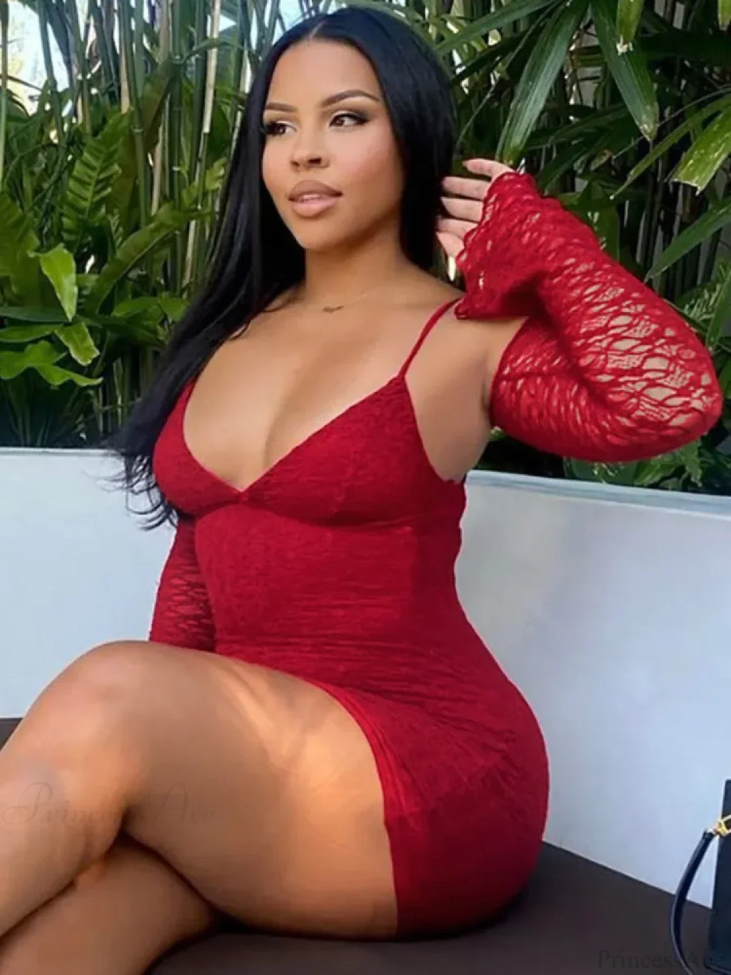 Sheer V-Neck Patchwork Mini Dress