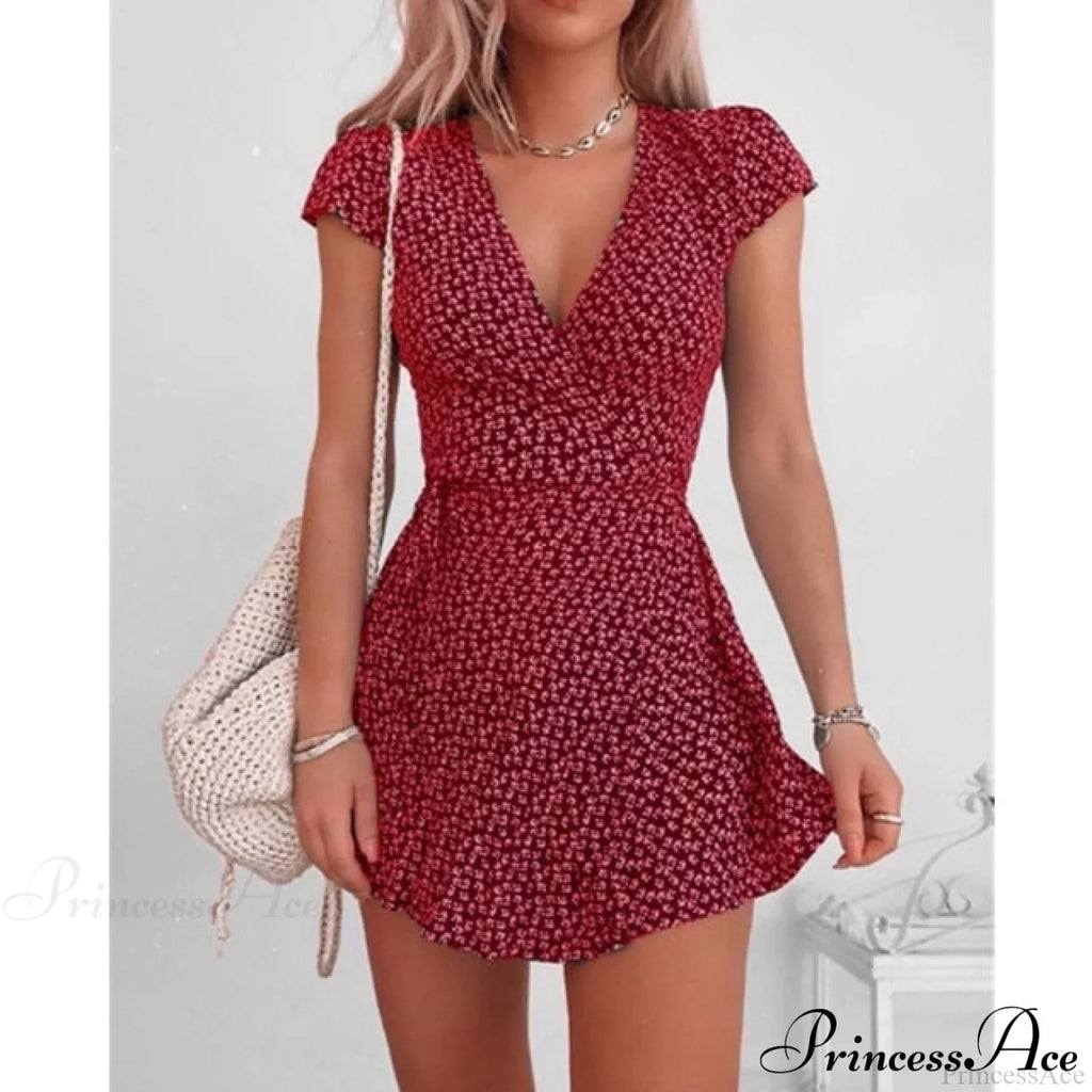 Short Sleeve Sexy V-neck Dresses