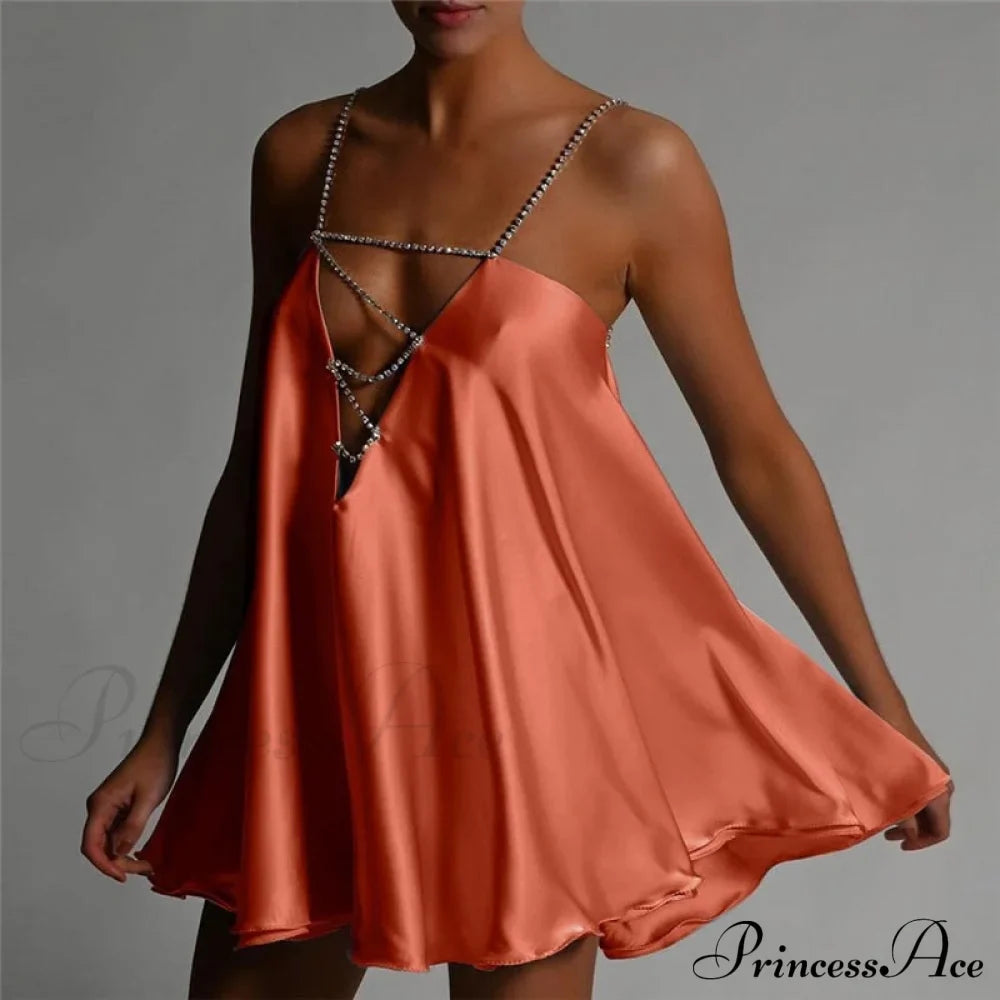 Solid Hollow V-neck A-line Mini Flared Dress