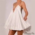 Solid Hollow V-neck A-line Mini Flared Dress