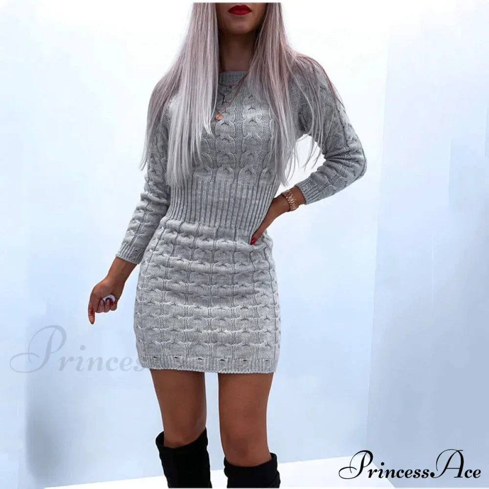 Solid Twist Temperament Waist Sweater Dress
