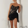 Strapless Lace Trim Corset Party Club Mini Dress