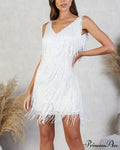 Tassel Sequins White Mini Dress