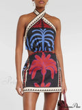Unique Summer Print Charming Halter Neck Mini Dress