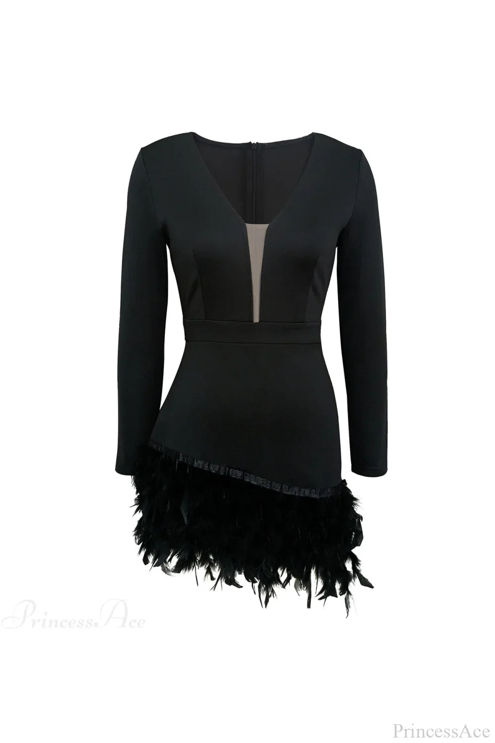V Neck Feather Pack Mini Dress