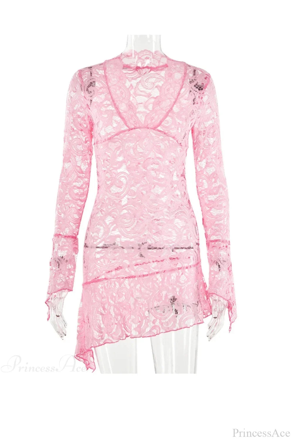 V Neck Flares Sleeve Lace Dress